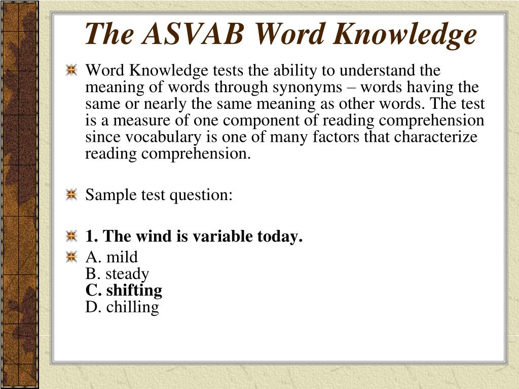 PPT THE ASVAB Armed Services Vocational Aptitude Battery PowerPoint