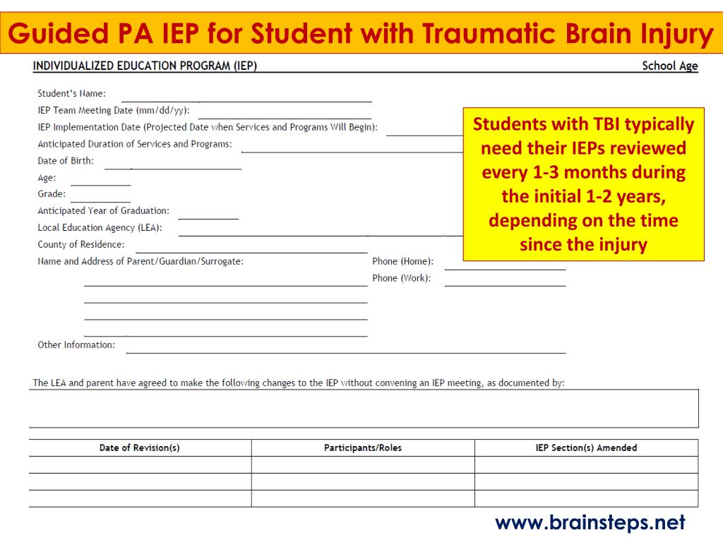 PPT - Guided PA IEP for Student with Traumatic Brain Injury PowerPoint