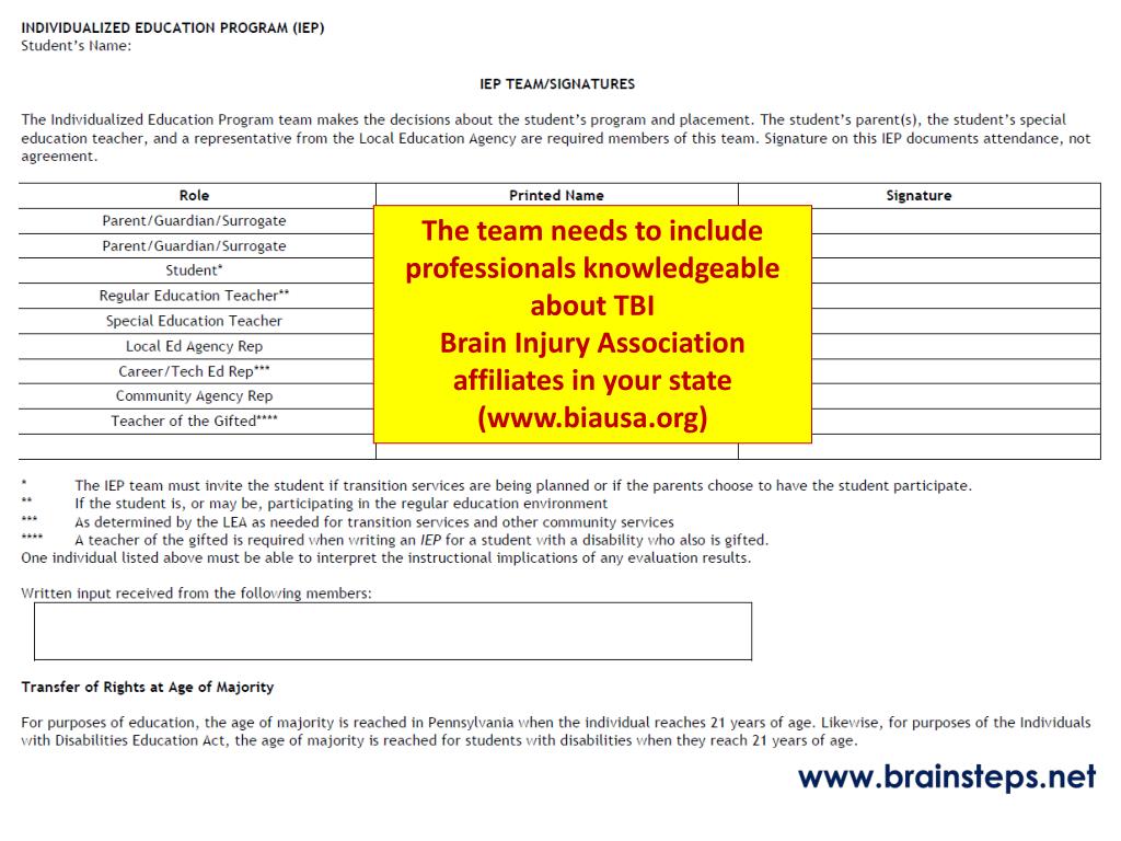PPT - Guided PA IEP for Student with Traumatic Brain Injury PowerPoint