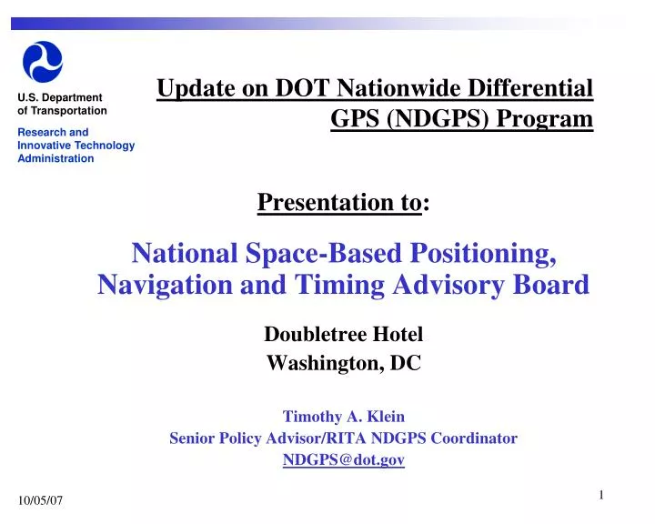update on dot nationwide differential gps ndgps program n.