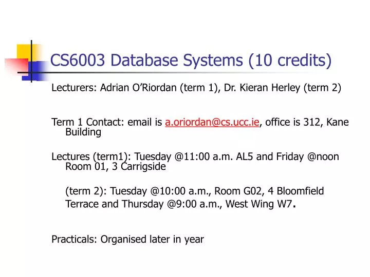 cs6003 database systems 10 credits n.
