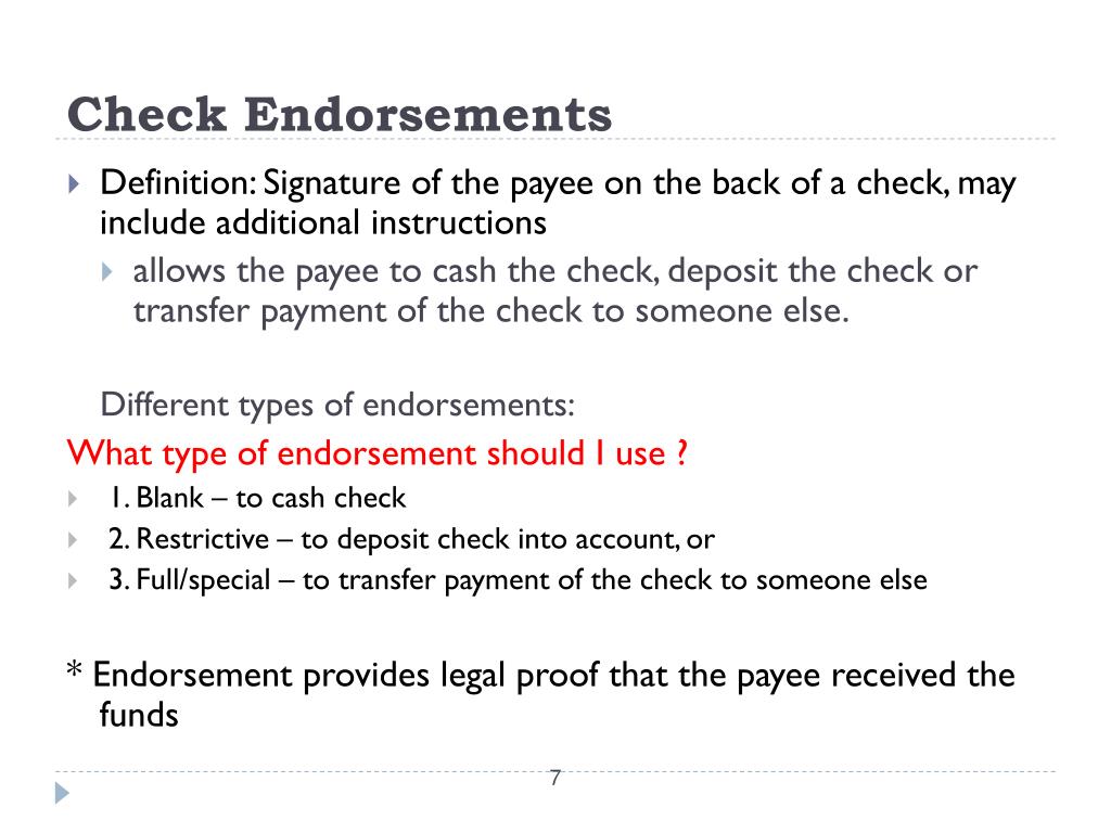 three types of check endorsements