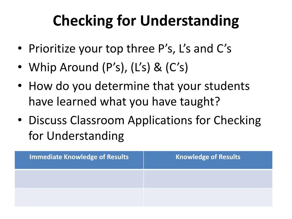 checking for understanding during a presentation should be done
