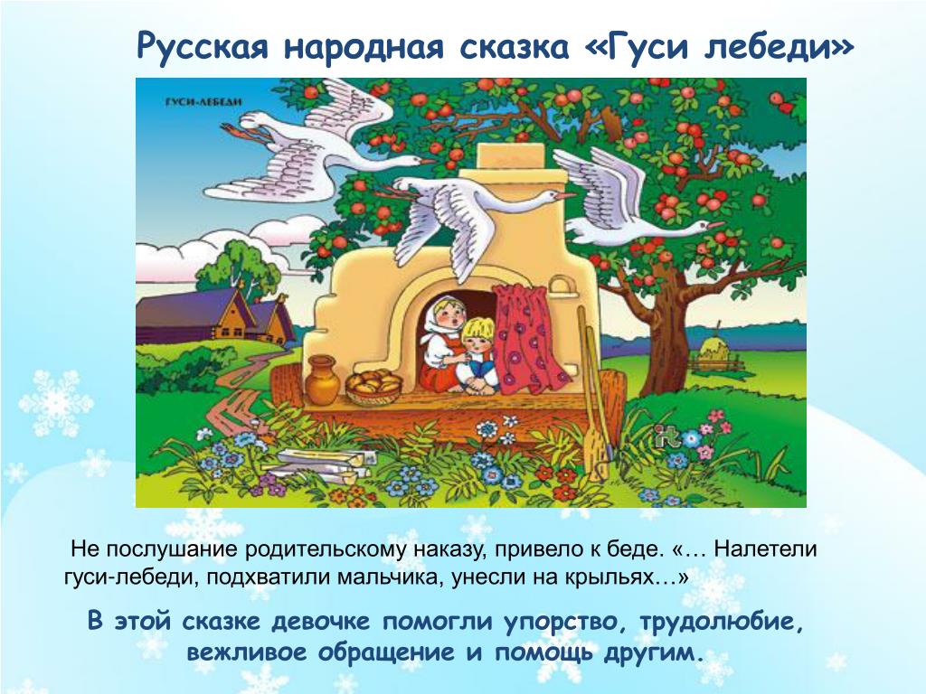 Гуси лебеди 1 класс литературное чтение презентация. Русские народные сказки. Гуси-лебеди. Концовка сказки гуси лебеди. Народная сказка гуси лебеди. Презентация сказки.