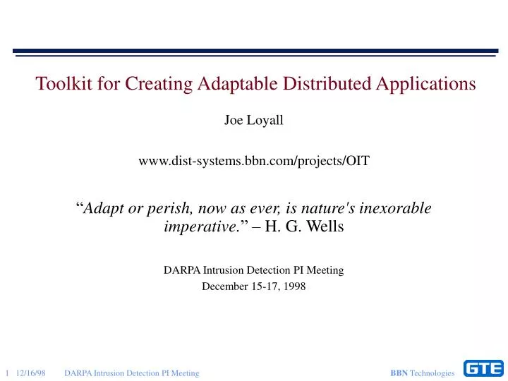 toolkit for creating adaptable distributed applications n.