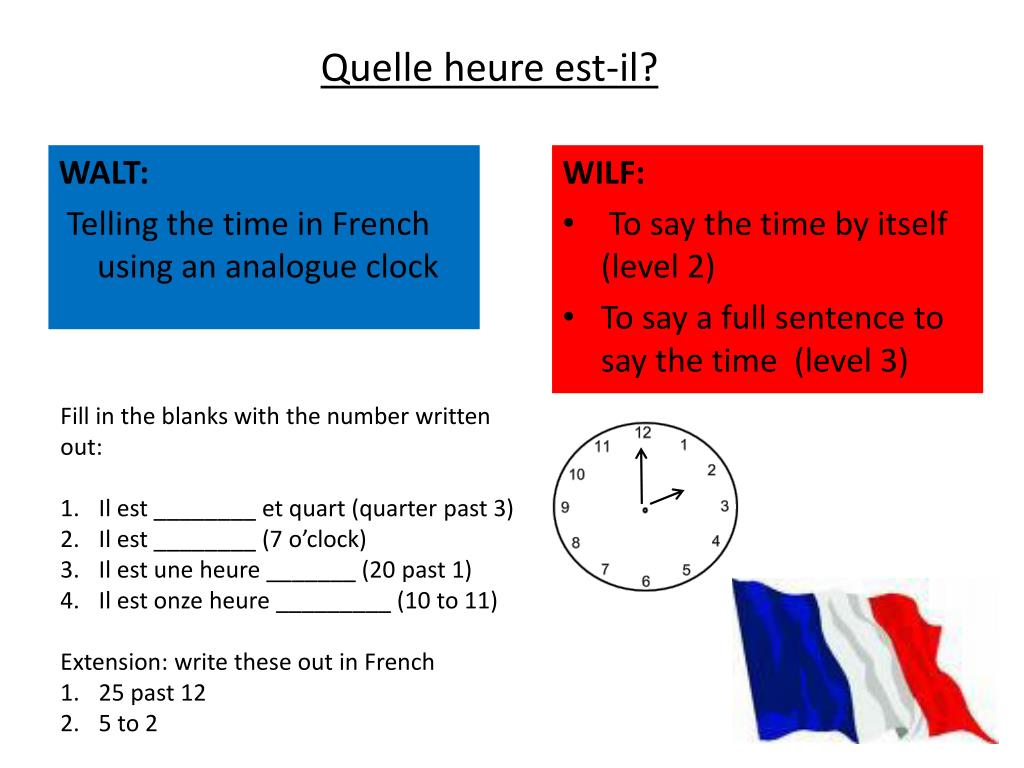 PPT - WALT: Telling the time in French using an analogue clock