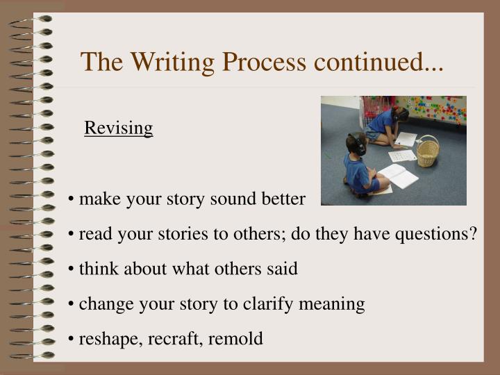 the writing process ppt What is the writing process the writing process teaches students to internalize the steps for producing a finished piece of writing and should entail the recursive phases of pre-writing, drafting, revising, editing, and publishing. the writing process ppt What is the writing process the writing process teaches students to internalize the steps for producing a finished piece of writing and should entail the recursive phases of pre-writing, drafting, revising, editing, and publishing.