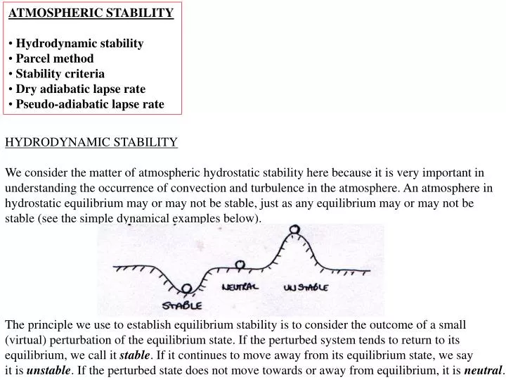PPT - ATMOSPHERIC STABILITY Hydrodynamic stability Parcel method ...