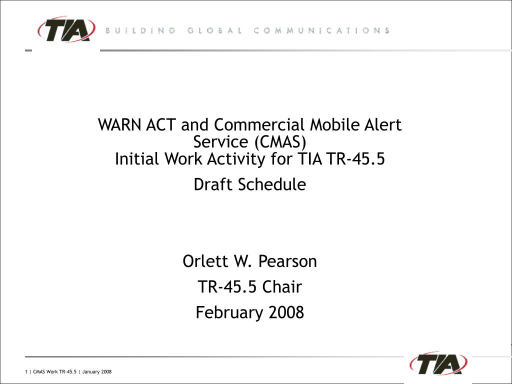 PPT WARN ACT and Commercial Mobile Alert Service (CMAS) Initial Work