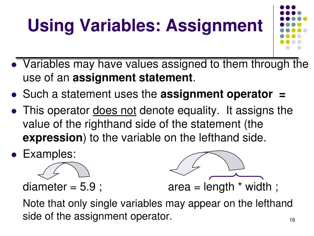 assignment statement vs variable