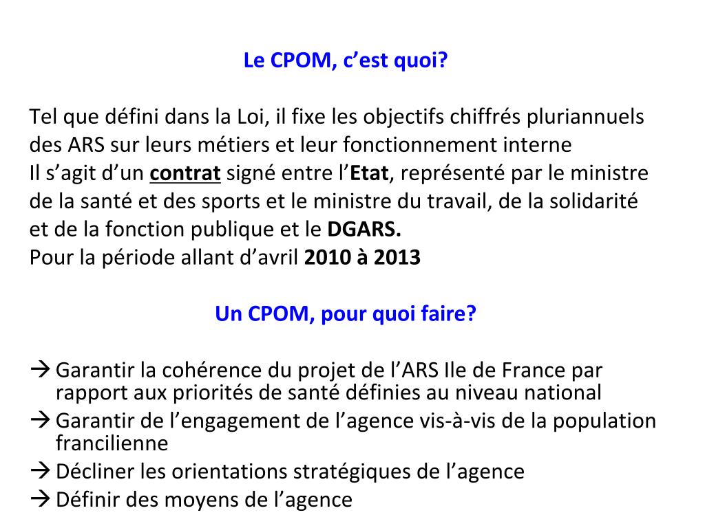 PPT - Le contrat pluriannuel dâ€™objectifs et de moyens de lâ€™ARS dâ