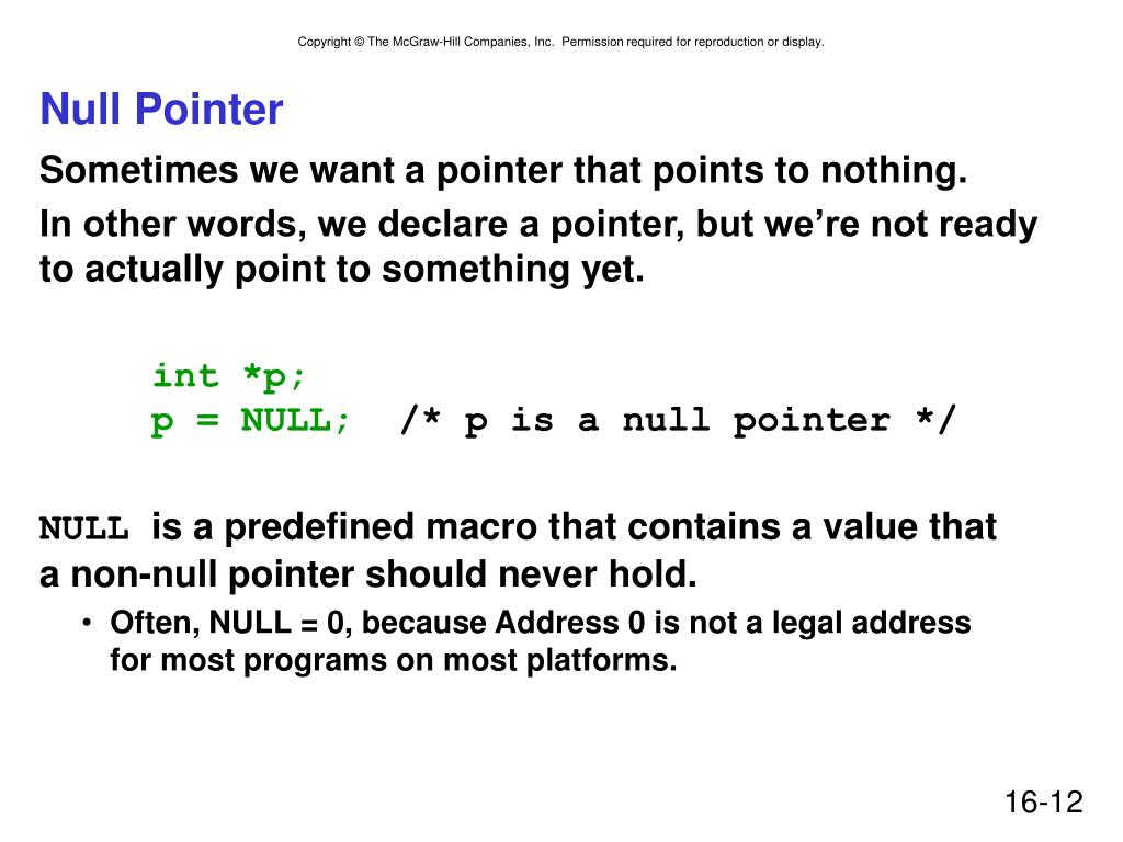 explain null pointer assignment
