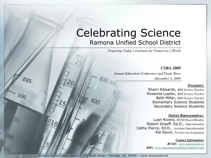 PPT Celebrating Science Ramona Unified School District PowerPoint