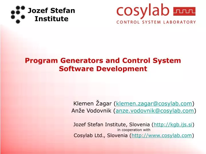 PPT Program Generators and Control System Software Development