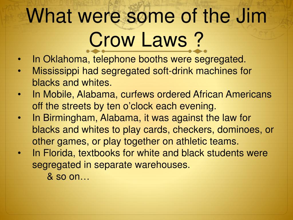 PPT Jim Crow Laws & the African American Society PowerPoint