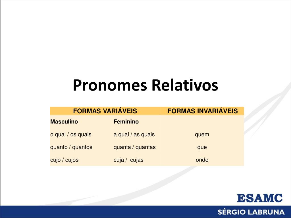 Como se Classificam Os Pronomes relativos ? 