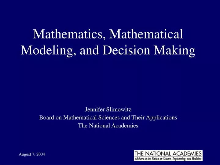 PPT Mathematics, Mathematical Modeling, and Decision Making