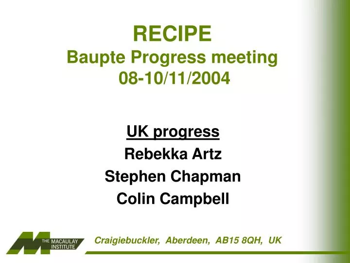 recipe baupte progress meeting 08 10 11 2004 n.