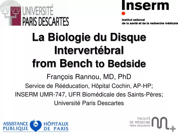 la biologie du disque intervert bral from bench to bedside n.