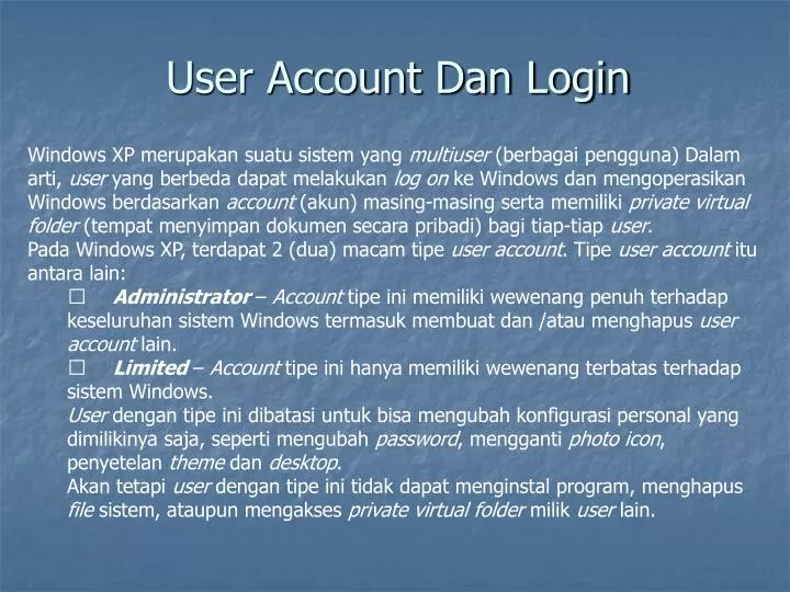 user account dan login n.
