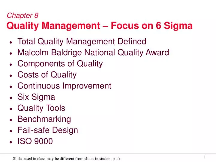 chapter 8 quality management focus on 6 sigma n.