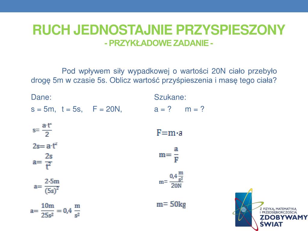 Zadania Z Ruchu Jednostajnie Przyspieszonego Gimnazjum PPT - Zadanie projektowe PowerPoint Presentation, free download - ID