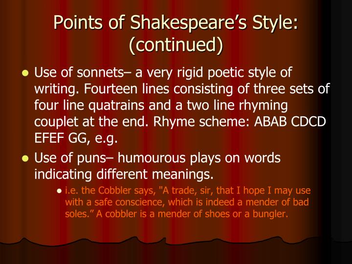shakespeare writing style Writing style of william shakespeare shakespeare's famous works shakespeare's inspiration answer 1 and 2 with a yes or no answer and for 3 answer in a complete sentence shakespeare's sonnets shakespeare's writing's shakespeare's writings are romeo and juliet, hamlet, a midsummer's night dream, julius caesar. shakespeare writing style Writing style of william shakespeare shakespeare's famous works shakespeare's inspiration answer 1 and 2 with a yes or no answer and for 3 answer in a complete sentence shakespeare's sonnets shakespeare's writing's shakespeare's writings are romeo and juliet, hamlet, a midsummer's night dream, julius caesar.