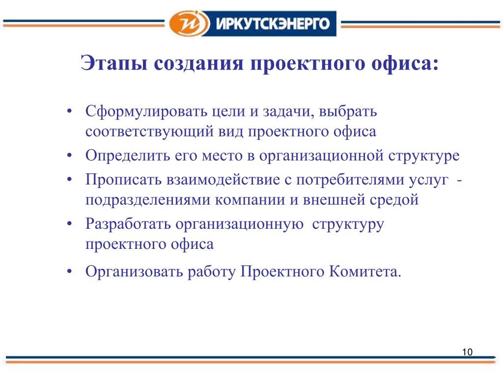 Создание проектного офиса для управления проектом