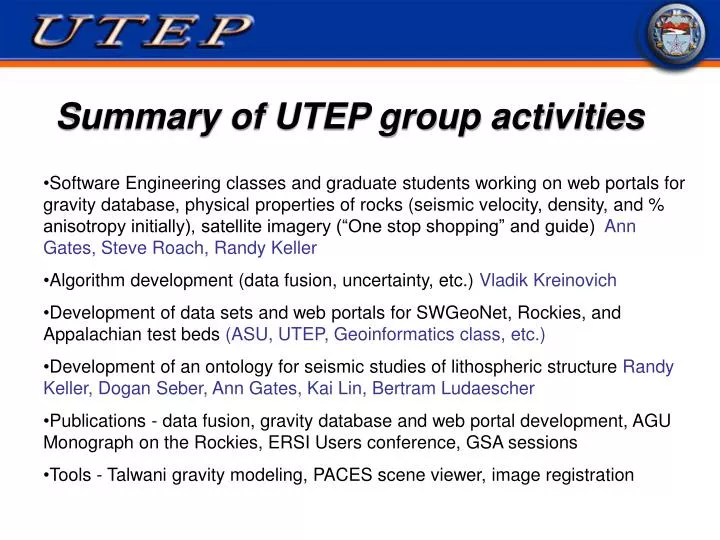 Utep Powerpoint Template PPT - Summary of UTEP group activities PowerPoint Presentation, free ...