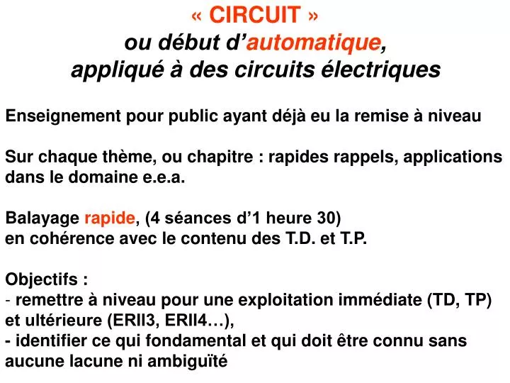 circuit ou d but d automatique appliqu des circuits lectriques n.