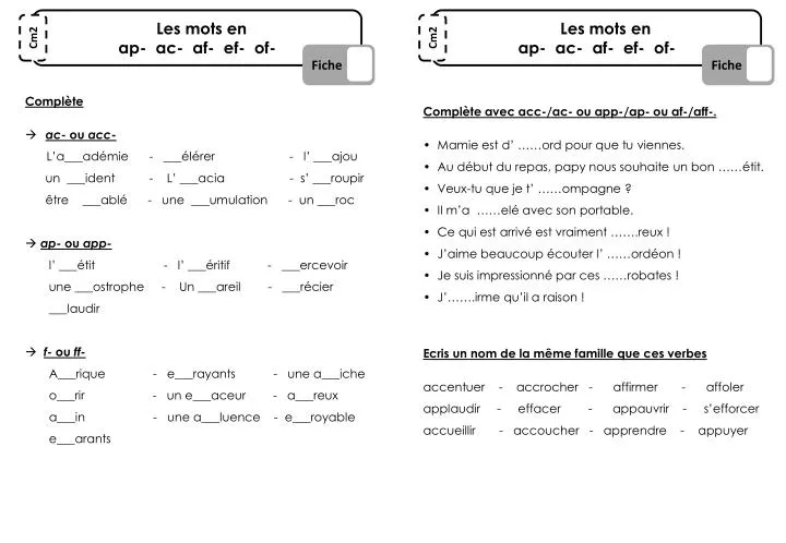 Les Mots Commençant Par Ac Ap Af Ef Et Of