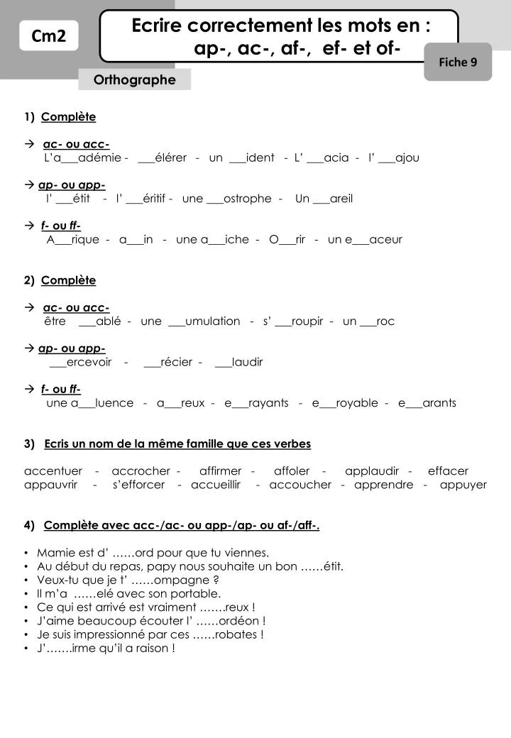 Les Mots Commençant Par Ac Ap Af Ef Et Of