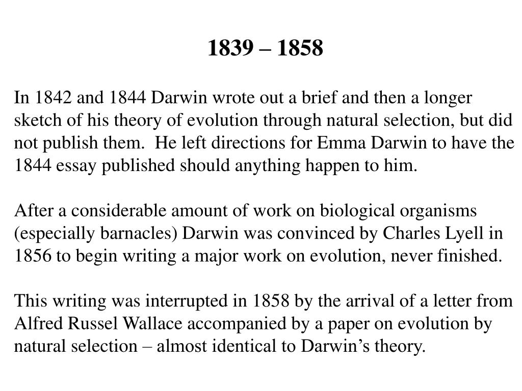 charles darwin 1844 essay