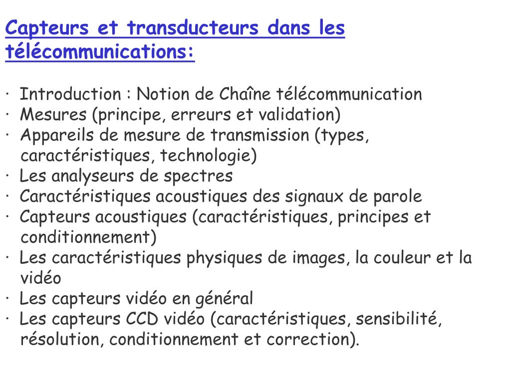 PPT - Capteurs et transducteurs dans les télécommunications: PowerPoint  Presentation - ID:4086959