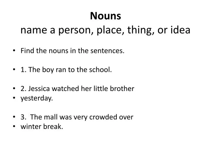 PPT Nouns name a person, place, thing, or idea