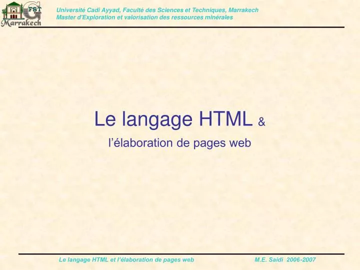 PPT - Le langage HTML & l’élaboration de pages web PowerPoint ...