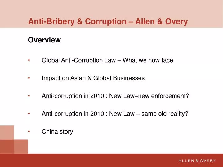 Ppt Anti Bribery And Corruption Allen And Overy Powerpoint Presentation Id4095882 7500