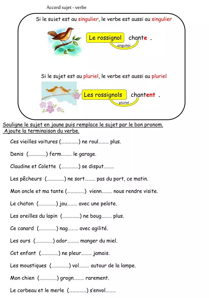 évaluation Accord Sujet Verbe Ce2 Pdf PPT - Accord sujet - verbe PowerPoint Presentation, free download - ID