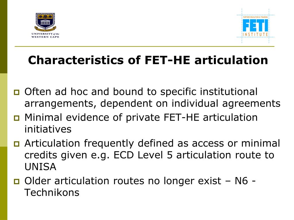 PPT - UWC FET Institute Presentation on Articulation Pathway in