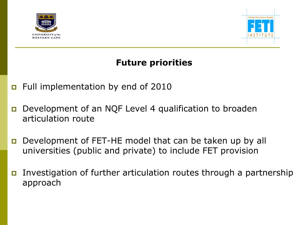 PPT - UWC FET Institute Presentation on Articulation Pathway in