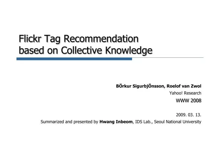 flickr tag recommendation based on collective knowledge n.