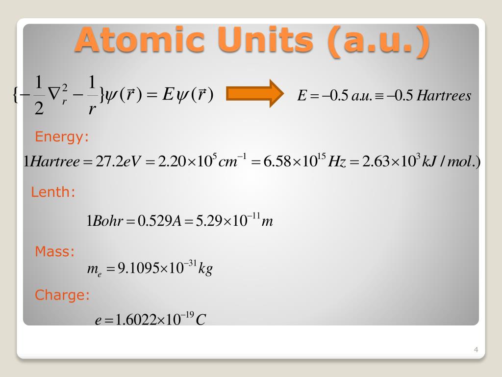 atomic units mass electron atoms energy presentation lenth charge