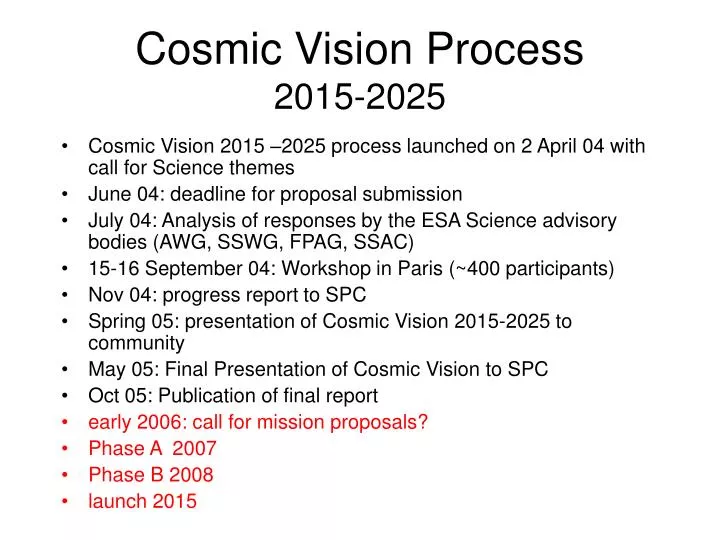 cosmic vision process 2015 2025 n.