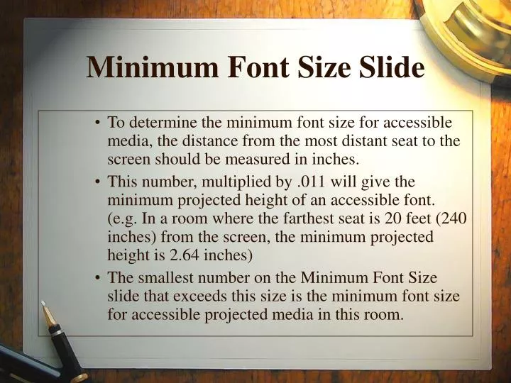 minimum font size for effective use of multimedia presentation