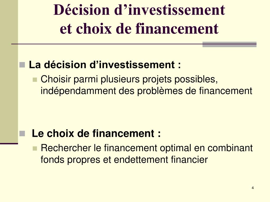 PPT  Décisions D’Investissements Et Choix De Financement PowerPoint