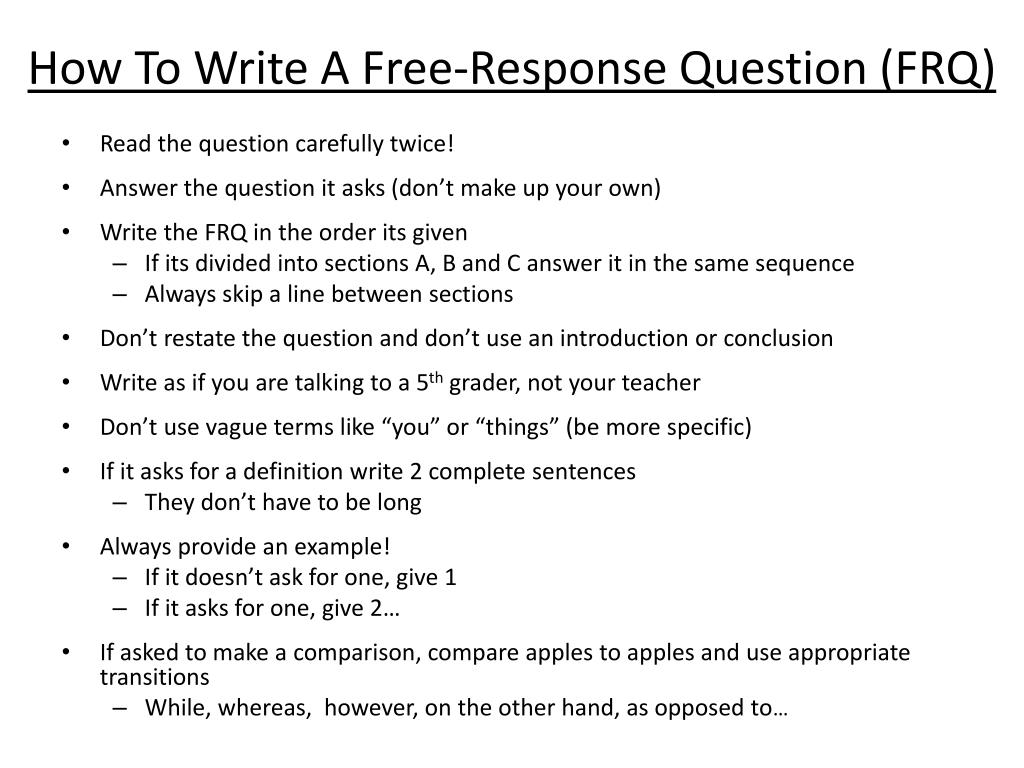PPT - How To Write A Free-Response Question (FRQ) PowerPoint
