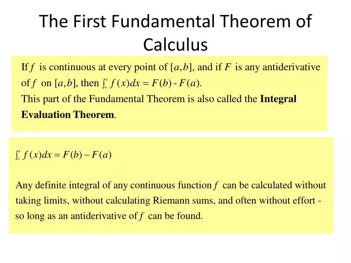 PPT - The First Fundamental Theorem of Calculus PowerPoint Presentation