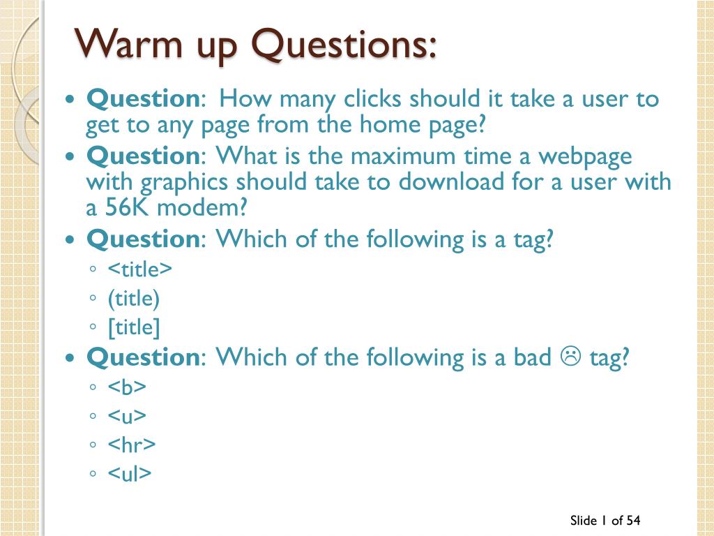 presentation warm up questions