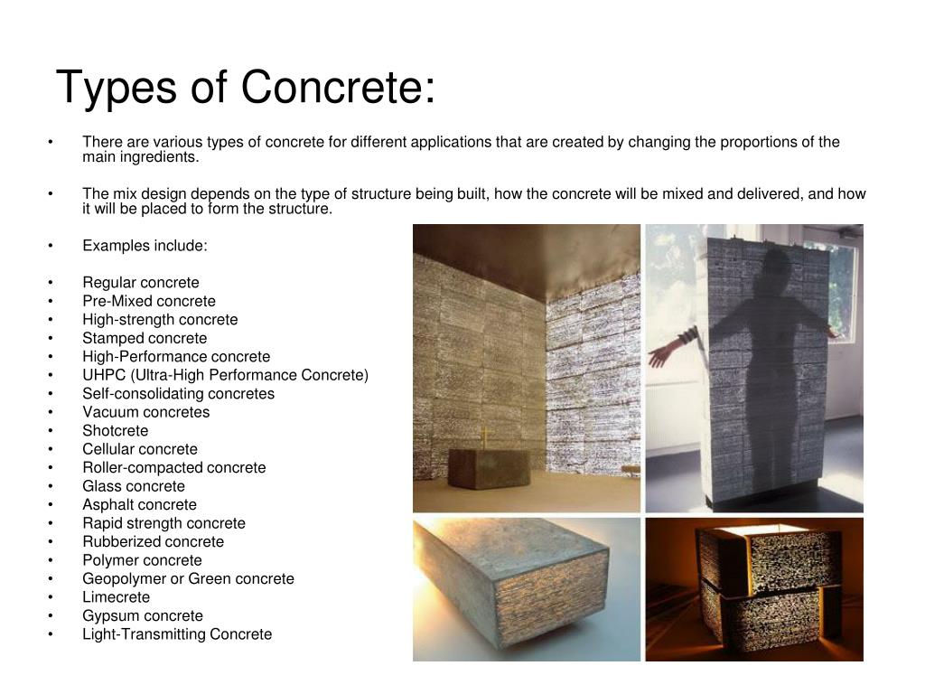 Concrete type. Types of Concrete. Different Types of Concrete. Special Types of Concrete. High Performance Concrete презентация.