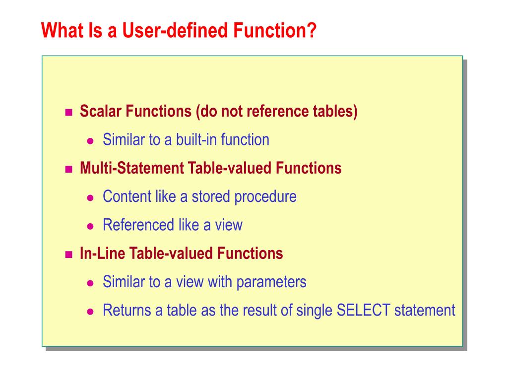 give a presentation on advantages of user defined functions